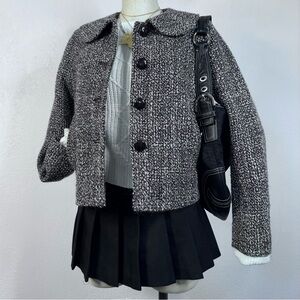 Banana Republic Wool Jacket Brown White Peter Pan Collar Academia Preppy